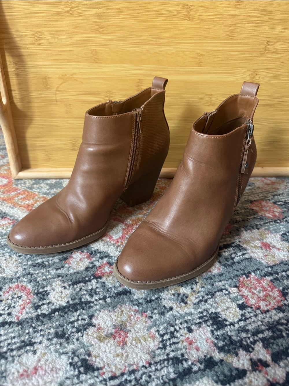 Universal Thread Jameson Double Zip Ankle Booties in Cognac.